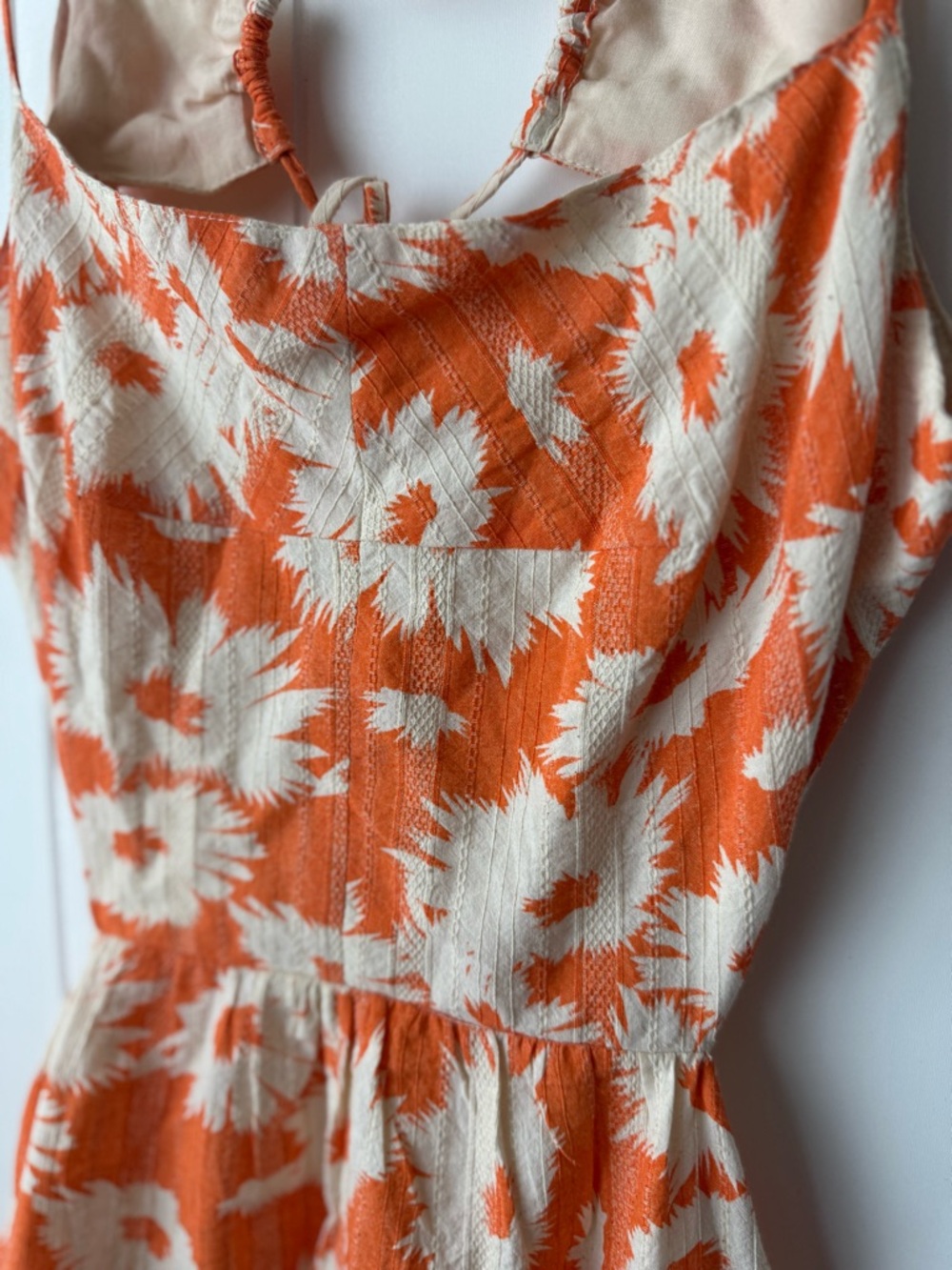 Olivaceous Orange White Floral Cut Out Side Tie Maxi Dress Sleeveless Large - Picture 2 of 7